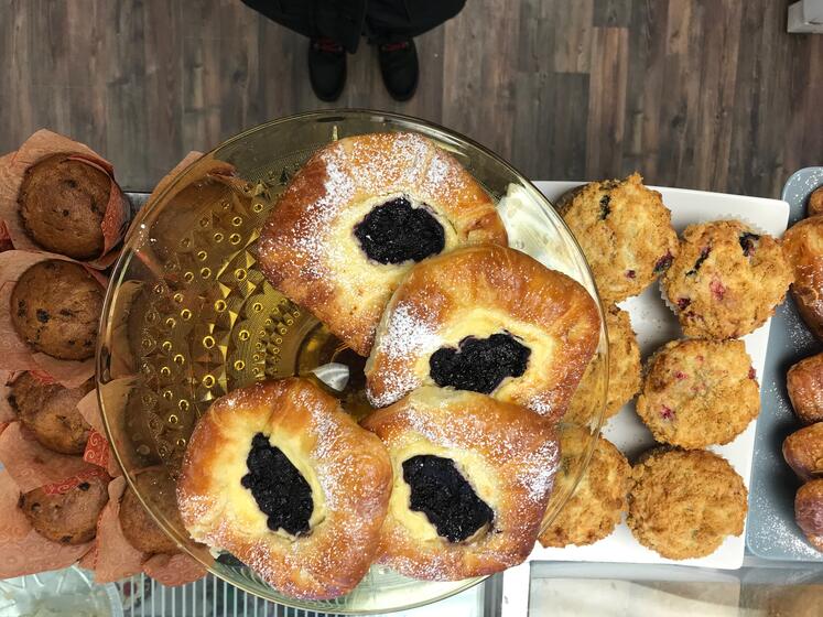 A tray full of baked goods.