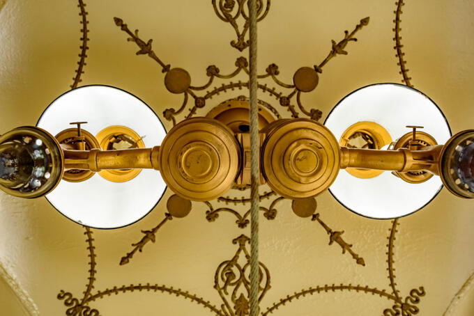 chandelier in antique train car