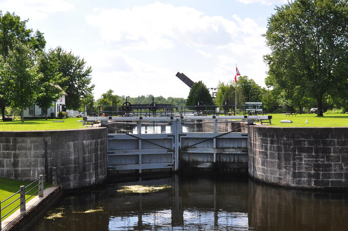 A view of a lock on the Rideau Canal.